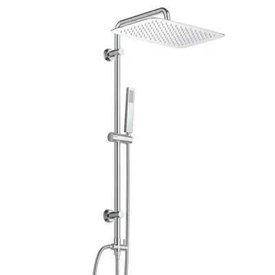 Produktbild von JOHO Edelstahl Duschsystem ohne Armatur, Regendusche Duschset mit Duschstange und Kopfbrause rechteckig 35x25cm, Chrom