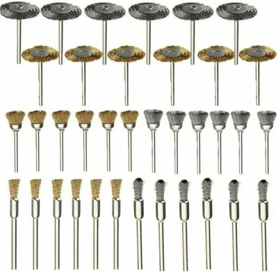 Produktbild von 36-teiliges Drahtbürsten-Set aus Edelstahl für Bohrmaschinen und Rotationswerkzeuge