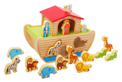 Produktbild von Holz Arche, Arche Noah mit Tiere, Holztiere, Holzfiguren, Holzspielzeug, Holzpuzzle bunt von Gerardo's Toys