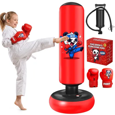 Immagine prodotto di Sacco da boxe autoportante da 130 cm per bambini, completo di guantoni e pompa