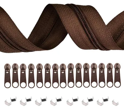 6m Endlos-Reißverschluss 5mm mit 15 Zippern und 15 Endstücke schokobraun
