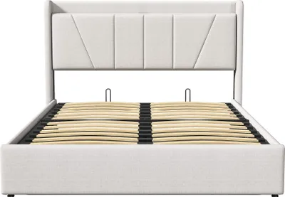 Produktbild von Fortuna Lai Polsterbett 140x200cm mit USB, Jugendbett Doppelbett mit Lattenrost und Stauraum, Stauraumbett, Leinen, Beige
