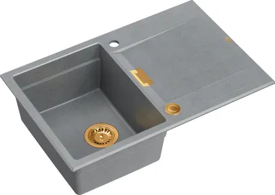 Produktbild von QUADRON Spülbecken 1-Becken Spüle | Größe: 76 x 50 x 21,5 cm | OWEN 111 | Küchenspüle Granitspüle aus GraniteQ mit Siphon | Grau & Kupfer
