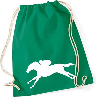 Produktbild von Huuraa Turnbeutel Pferderennen Silhouette 12 Liter Kelly Green Baumwolle Rucksack Geschenkidee