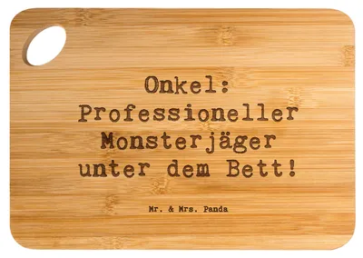Produktbild von Mr. & Mrs. Panda vesperbrett Spruch Onkel Monsterjäger - Transparent - Geschenk, Frühstücksbrett, Brett, Hackbrett, lustige Sprüche, Schneidebrett, Frühstücksbrettchen