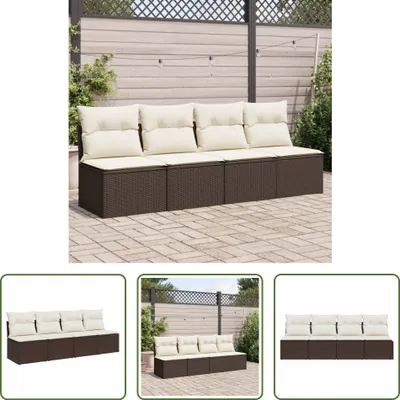 Produktbild von The Living Store Gartensofa mit Kissen 4-Sitzer Braun Poly Rattan