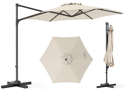 Obrázok produktu pre Slnečník COSTWAY 300 x 300 cm, slnečník s kľukou, otočný o 360°, plynule nastaviteľný uhol sklonu, veľký záhradný slnečník, trhový slnečník, béžový