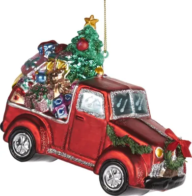 Produktbild von Goodwill Weihnachtskugelauto mit Weihnachtsgeschenken Rot H 14,5 cm