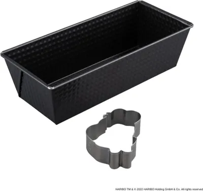 Image de Zenker Haribo Moule à pâtisserie avec emporte-pièce Goldbär Moule en forme de boîte pour de délicieux gâteaux Goldbär avec revêtement anti-adhésif et résistant à la chaleur jusqu'à 230°C Moule à gâteau rond avec design Haribo