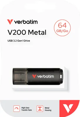 Produktbild von Verbatim V200 Metal USB Drive 64GB, 64 GB, USB Typ-A, 3.2 Gen 1 (3.1 Gen 1), 200 MB/s, Kappe, Schwarz