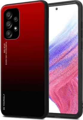 Produktbild von Cadorabo Hülle für Samsung Galaxy A53 5G in ROT - SCHWARZ Zweifarbige Schutzhülle aus Tempered Glas und TPU Silikon Back Case Cover Etui Handy Hülle