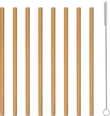 Produktbild von Metaltex 253190000 Trinkhalme gerade aus Bambus, 8 Stk. mit Reinigungsbürste / Strohhalme