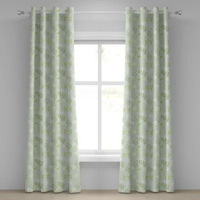 Produktbild von ABAKUHAUS Minze Ösenvorhang, Wirbelnde Blumenniederlassungen mit Blättern und Blume Florets Natur-Druck, Dekorative 2-Panel-Fenstervorhänge, 280 cm x 245 cm, Farngrün Weiß