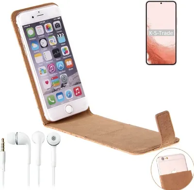 Produktbild von K-S-Trade Schutzhülle mit Kopfhörer kompatibel mit Samsung Galaxy S22 Exynos Handyhülle Cover Kork Tasche Flipstyle Case