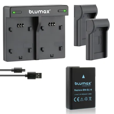 Produktbild von 1x Akku + Lader für Nikon EN-EL14 D5300 D5500 D5600 P7700 P7800 950 mAh