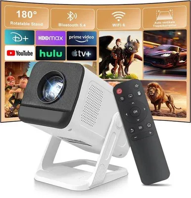 Obrázok produktu pre Mini projektor, 4K projektor s Wi-Fi 6 a Bluetooth 5.4, prenosný inteligentný videoprojektor, automatická korekcia a manuálne zaostrovanie, domáce kino, kompatibilný s PC/TV stickom/USB/PS5