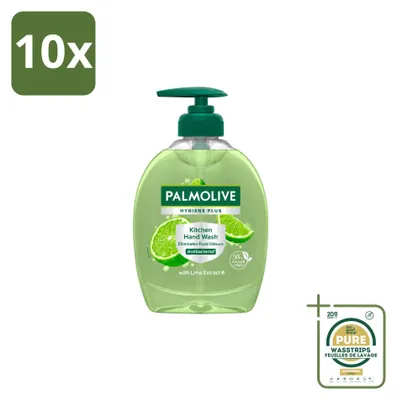 Image de 10 savons liquides pour les mains Palmolive Hygiëne Plus, parfum agrumes (extrait de citron vert) - 300 ml - Lot de 10