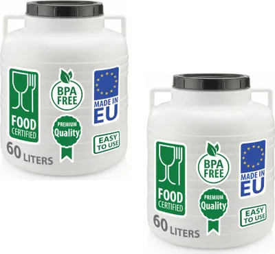 Produktbild von 2er Set Weithalsfass Sauerkrautfass Fasssilage Regen Fass Gepäcktonne Camping 60 Liter mit Deckel weiß