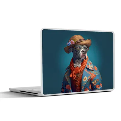 Produktbild von MuchoWow® Laptop Aufkleber Sticker Cover Hund - Jacke - Blumen - Hut - Blau 30x21 cm - Sticker für Laptop - Selbstklebend