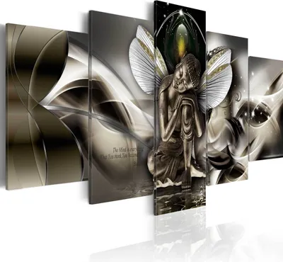 Produktbild von Modernes Wandbild h-A-0008-b-o (100x50) - 5 Teilig Bilder Fotografie auf Vlies Leinwand Foto Bild Dekoration Wand Bilder Kunstdruck ABSTRAKT BUDDHA
