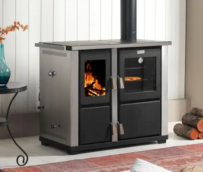 Produktbild von Kaminofen mit Backfach und Herdplatte Teba TKS 18 Rechts Mehrfachbelegung Holzofen 10 kW Kamin Ofen Holz Holzherd Küchenhexe Kochplatte Küchenofen