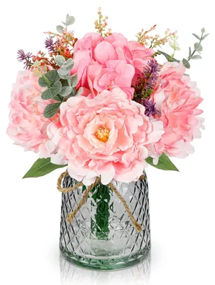 Künstliche Blumen mit Vase, rosa Seidenblumen, 32 cm