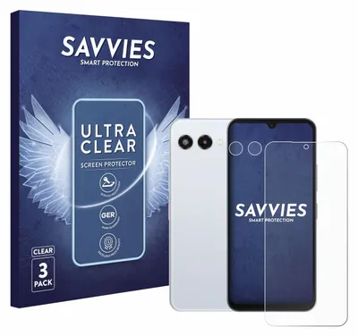 A product shot of a phone screen protector packaging and a smartphone.