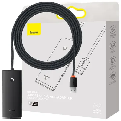 Produktbild von Baseus Lite Serie Hub 4-Port (Usb-A Zu 4Xusb-A 3.0) 2M Schwarz (Wkqx030201)