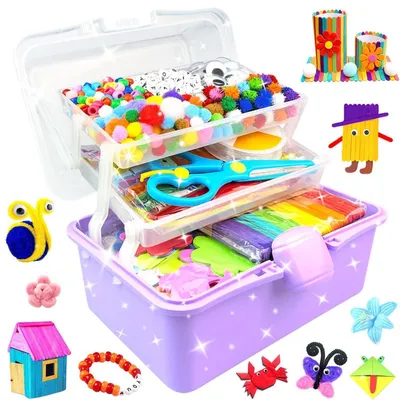 Immagine prodotto di Kit per bambini, 3000 pezzi, scatola per lavori creativi a 3 scomparti, con fili colorati viola, idea regalo per ragazzi e ragazze dai 4 ai 12 anni