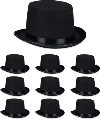 Produktbild von Relaxdays Zylinder Hut 10er Set, Zauberhut Damen & Herren, Kopfumfang 58 cm, Kostümzylinder Halloween, Karneval, schwarz