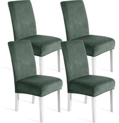 Immagine prodotto di Copri sedie in velluto, set da 4, universali, elasticizzati, lavabili, color verde chiaro