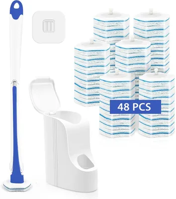 Productafbeelding van Wegwerp toiletborstel - Toverstaf met 40 reinigingsvullingen - Wandmontage - Lange handgreep - Compacte badkamerborstelhouder - Set voor wastafel