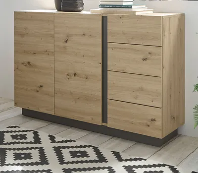 Produktbild von Sideboard Louna Eiche grau Kommode 138 x 91 cm Anrichte 2 Türen und 4 Schubladen