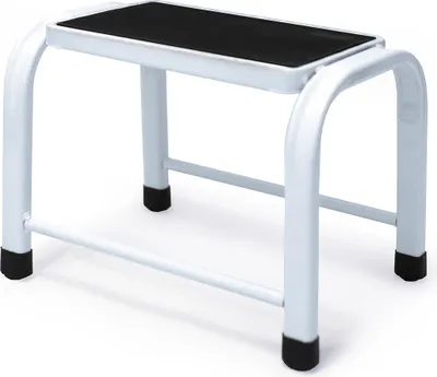 Image de Drabest | Tabouret en acier à 1 marche, stable et robuste, pieds antidérapants, capacité de charge de 150 kg, large surface d'appui, pour la maison, le bureau et les travaux de bricolage