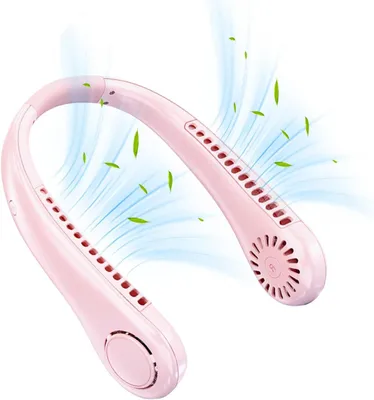 Produktbild von Tragbarer Nackenventilator, Halsventilator, Flexibles Silikon, 360° biegbar, Blattloser Ventilator, 3 Geschwindigkeit, Geräuscharm, Rosa