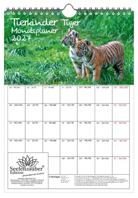 Produktbild von Tierkinder Tiger Planer DIN A4 Kalender für 2027 Tiger - Geschenkset Inhalt: 1x Kalender, 1x Weihnachtsanhänger (insgesamt 2 Teile)