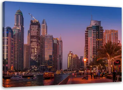 Produktbild von Leinwandbild dubai stadt bei nacht architektur 90x60 cm Feeby lila wandbild bereit zum aufhängen