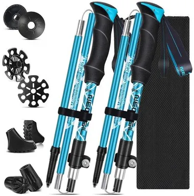 Zdjęcie produktu dla Kijki do nordic walking dla kobiet, aluminiowe, składane, 110–125 cm, z 4 parami gumowych nakładek, do wędrówek, trekkingu i narciarstwa