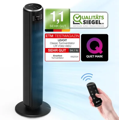 Zdjęcie produktu dla Levoit TempSense 36 DC, Wentylator stojący, Czarny, Podłoga, Plastik, 20 dB, Przyciski