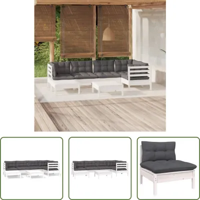 Produktbild von The Living Store 7-tlg. Garten-Lounge-Set mit Kissen Weiß Kiefer Massivholz