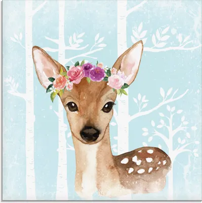 Produktbild von ARTland Glasbild Wild Reh mit Blumen im blauen Wald Größe: 30x30 cm