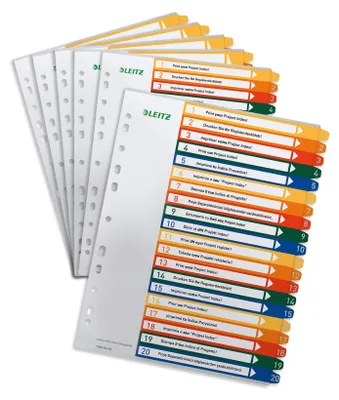Image de Répertoire plastique 1-20 imprimable A4 PP 20 feuilles couleur Paquet de 6 pièces
