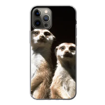 Produktbild von MuchoWow® Handyhülle Schutzhülle Hülle für iPhone 12 Pro Schwarz - Erdmännchen - Tiere Silikon Softcase Handy Hülle - Abdeckung