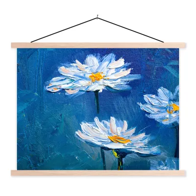 Produktbild von MuchoWow® Textilposter Gemälde - Ölfarbe - Blumen - Blau 120x90 cm mit holzfarbenen Rahmen - Magnetisch