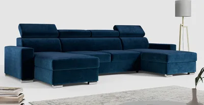 Produktbild von MKS MEBLE Ecksofa mit Schlaffunktion und Bettkasten, Wohnlandschaft U-form, Sofa mit Schlaffunktion - FOX-U - Dunkelblau