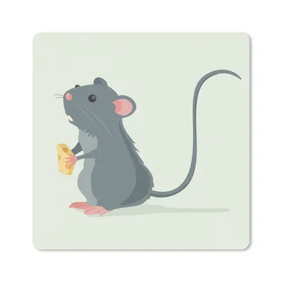 Produktbild von MuchoWow® Mauspad Mousepad Illustration einer Ratte mit Käse 30x30 cm - Mousepads - Maus Mat - Pad - Mausunterlage - Gaming