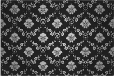 Produktbild von Wallario Wandbild Grau-schwarzes Blumenmuster Damast, Größe: 61 x 91,5 cm, Poster mit rahmenlosen Bildhalter