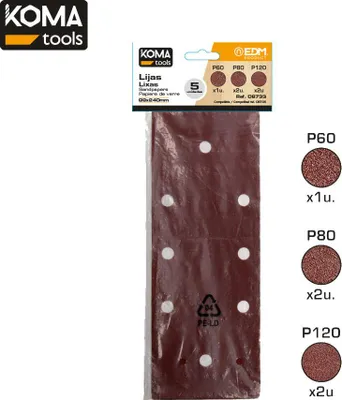 Immagine prodotto di 5 carte abrasive KOMA - per levigatrici orbitali 08706 - 08733
