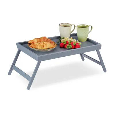 Produktbild von Relaxdays Betttablett Bambus, klappbare Beine, erhöhter Rand, Frühstückstablett fürs Bett, HBT: 4 x 50 x 31 cm, grau