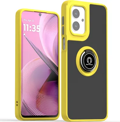 Produktbild von Hülle für Motorola Moto G55 Matte Transluzent TPU Stoßfest Schutzhülle mit Ring Halter Ständer Gelb